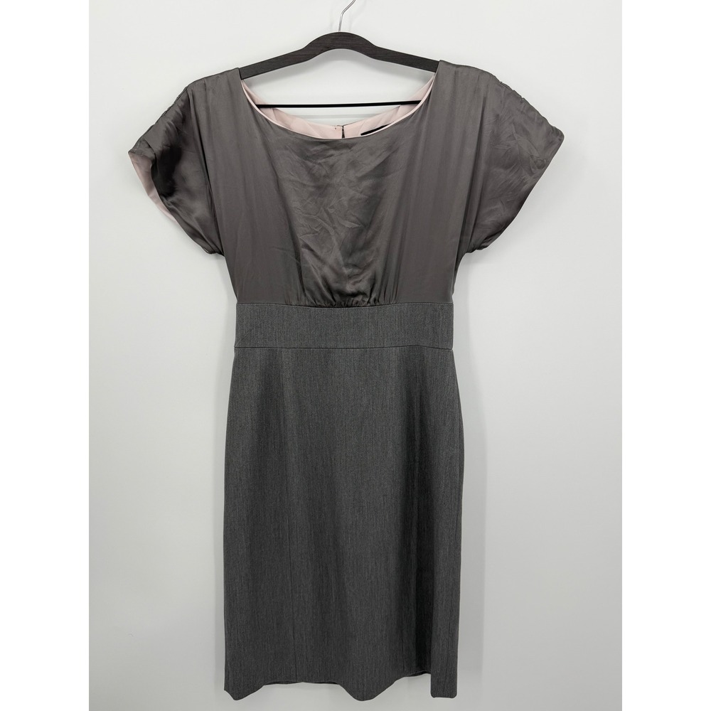 Tahari Arthur Levine Dress Women 4 Gray 100% Silk‎ Top Sheath Workwear Business